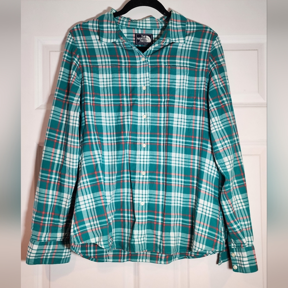 The North Face Green White And Pink Plaid Button Up Shirt L